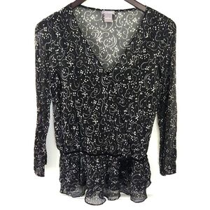 Ann Taylor‎ Black and White Peplum Blouse with 3/4 Sleeves Size 8